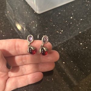 Elegant Silver and Red Drop Earrings